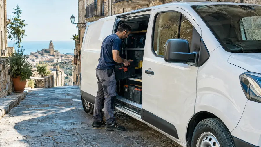 Furgone commerciale durante una consegna
