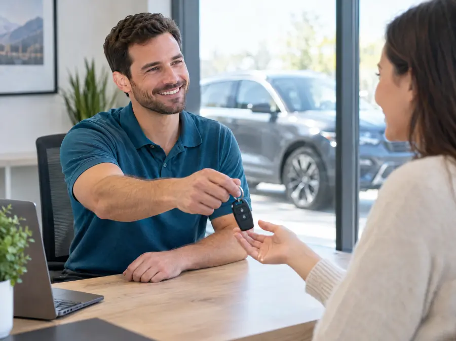 Consulente Carini Rent consegna le chiavi a una cliente